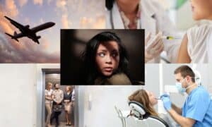 Flugzeug, Spritze. Arzt, Fahrstuhl typische Angstsituationen