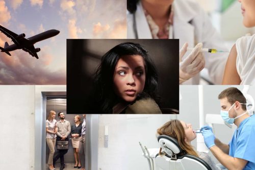 Flugzeug, Spritze. Arzt, Fahrstuhl typische Angstsituationen